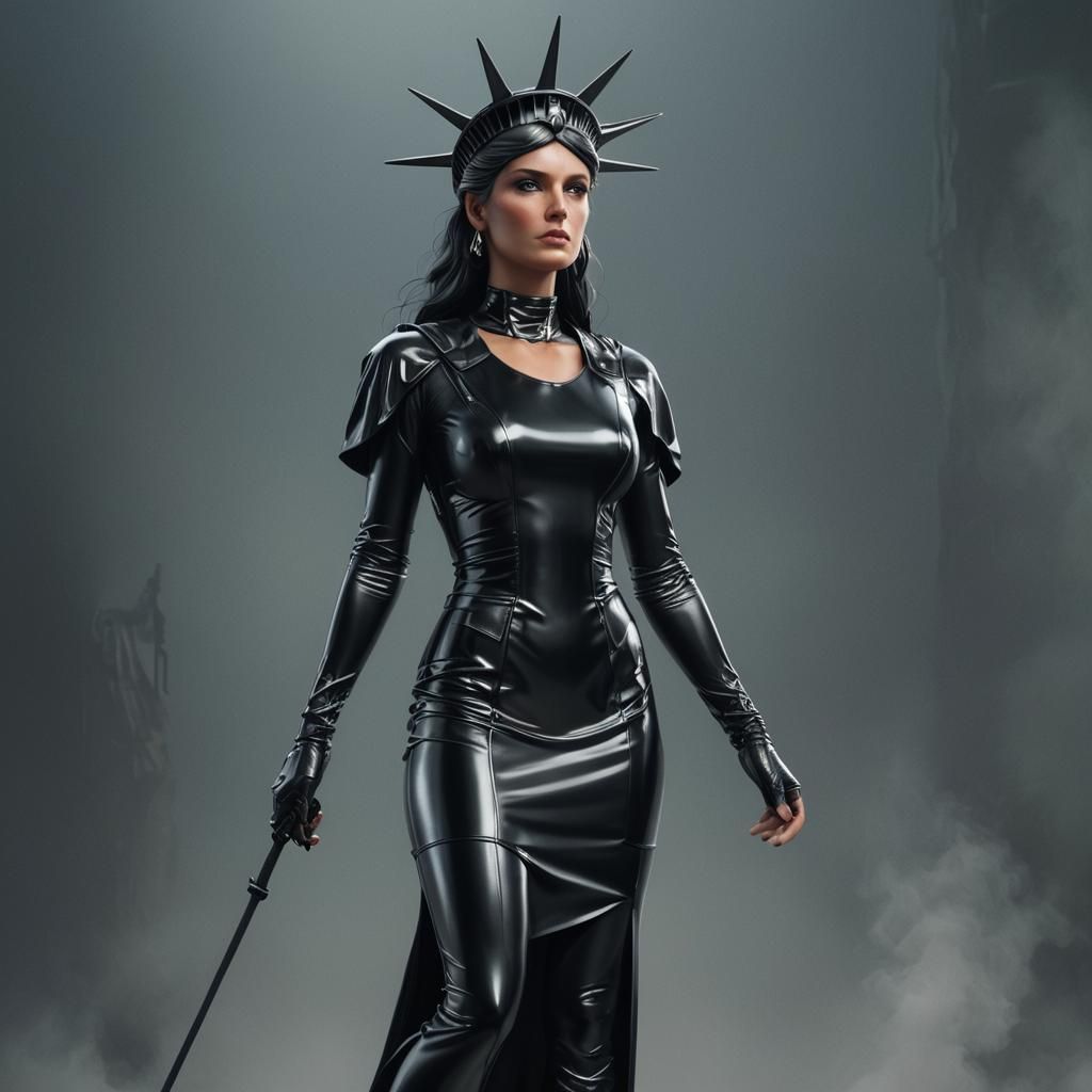 Lady Liberty in Black Latex: Powerful Matte Painting