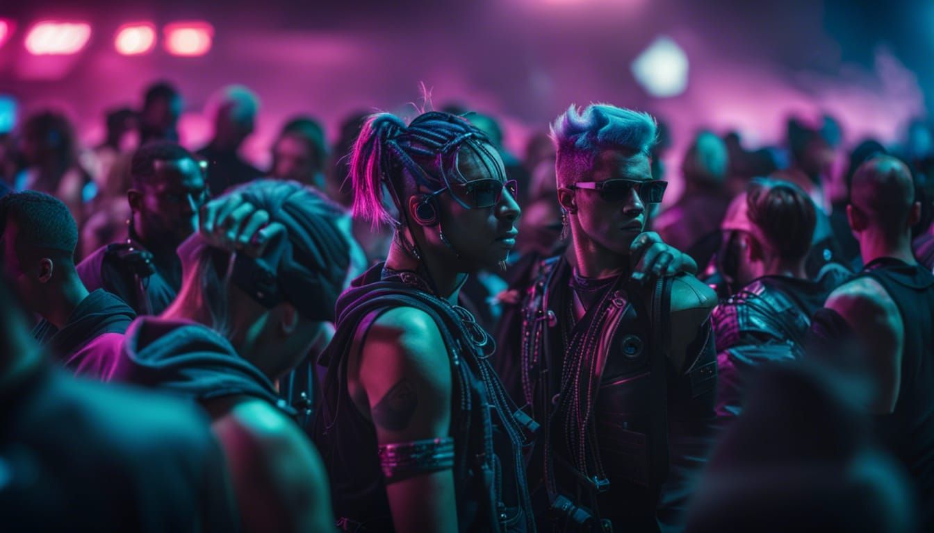 Cyberpunk Music Festival Rave Band Stage in Neon