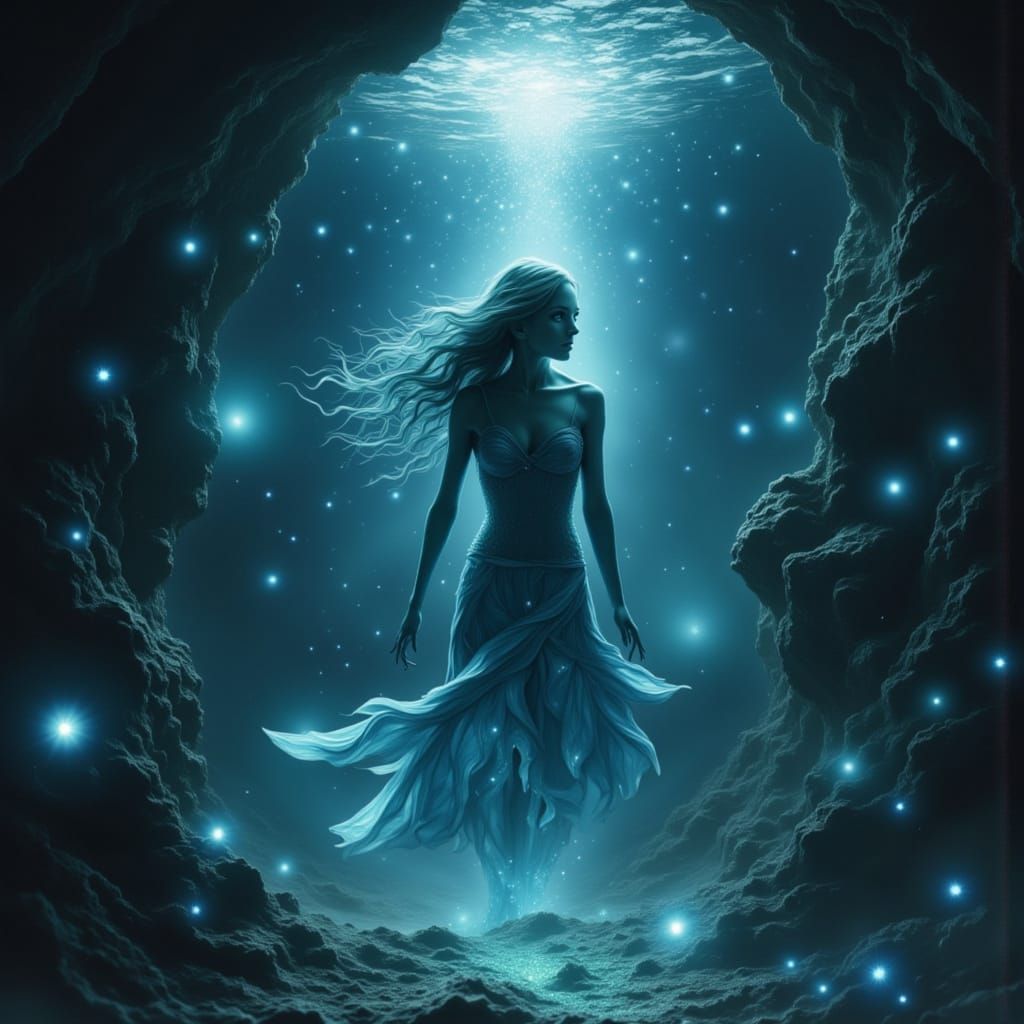 Underwater Transformation: Ethereal Figure Becomes Mythic Se...