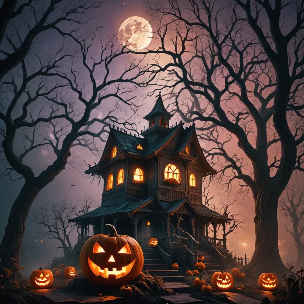Cosmic Surrealism: Jack-o'-Lantern in Ethereal Moonlight