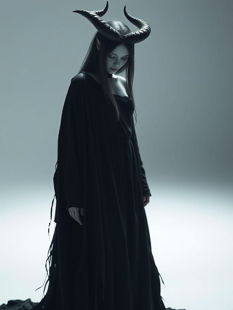 Slender Demon Girl in Ethereal Glow: Dark Fantasy