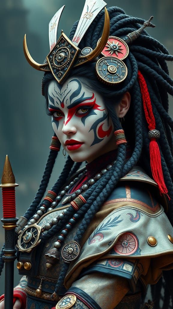 Steampunk Geisha Warrior in Epic Fantasy Setting