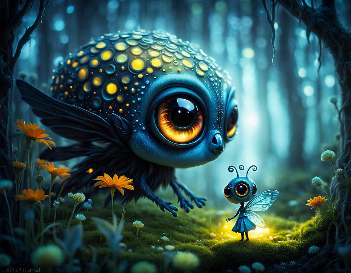 Fantastic Glowing-Eyed Creature in Surreal Fairy Art Style