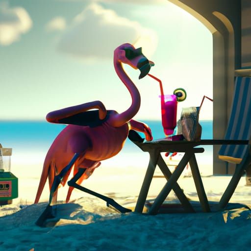 Flamingo Sipping Smoothie: Detailed Fantasy Art