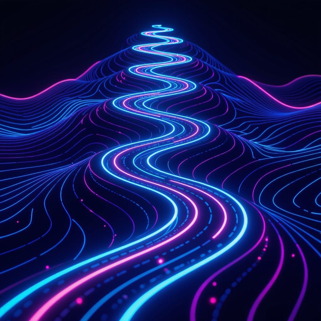 Glowing Neon Path Through Digital Space