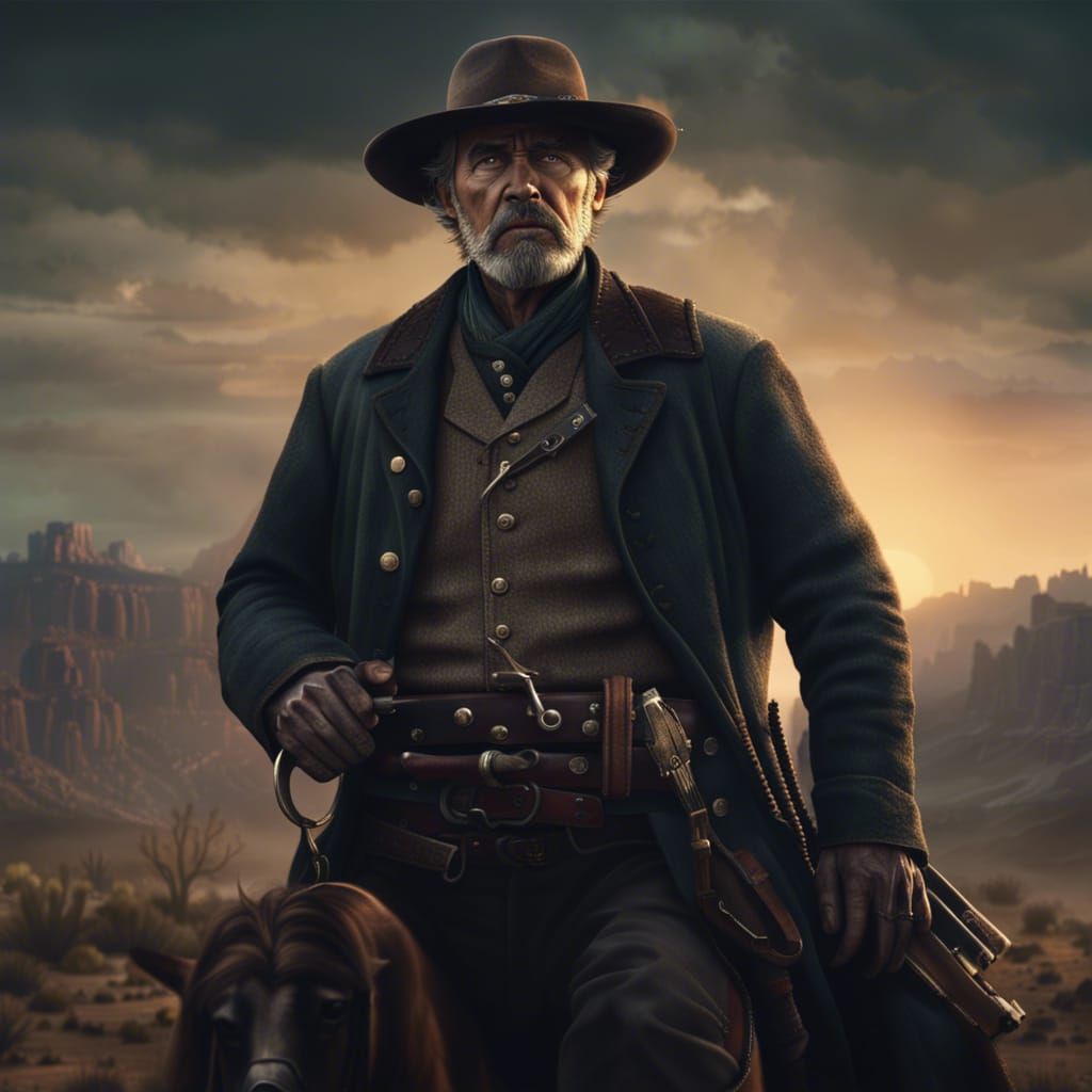 Old West Sheriff Rides at Dusk: Digital Matte Painting