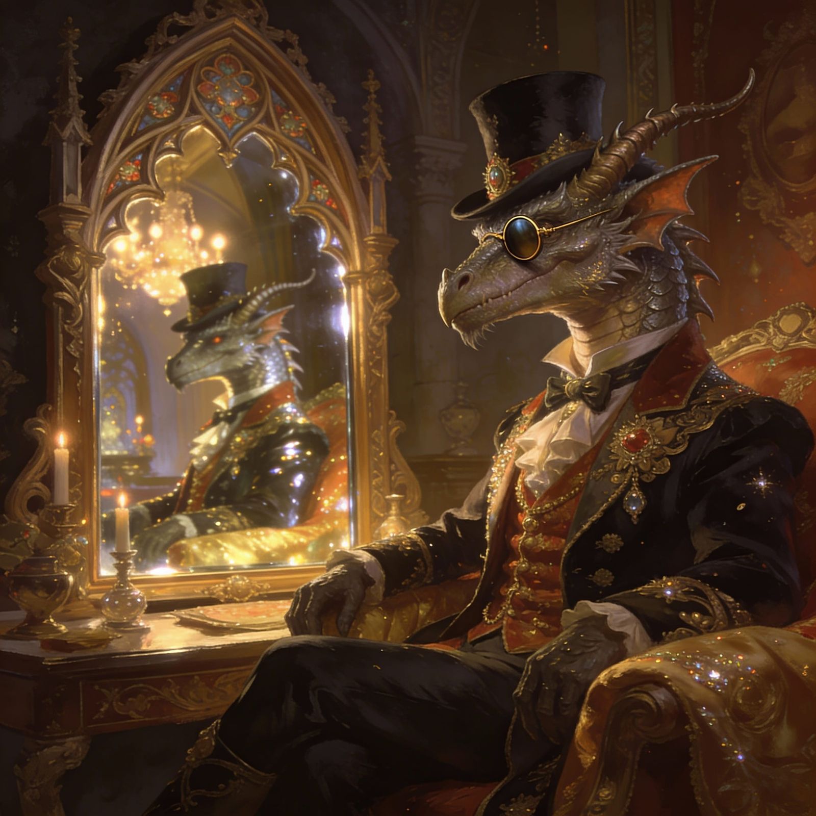 Arrogant Dragon in New Year's Attire with Monocle