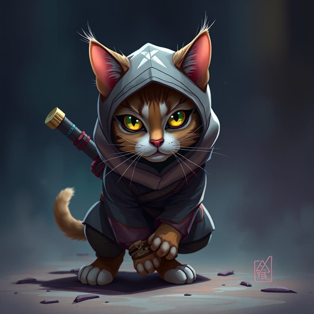 Ninja Cat Agility in Futuristic Realism Style