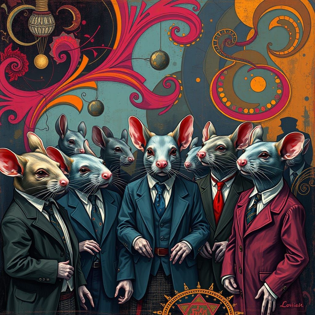 Anthropomorphic Rats at a Conference in Digital Painting Sty...