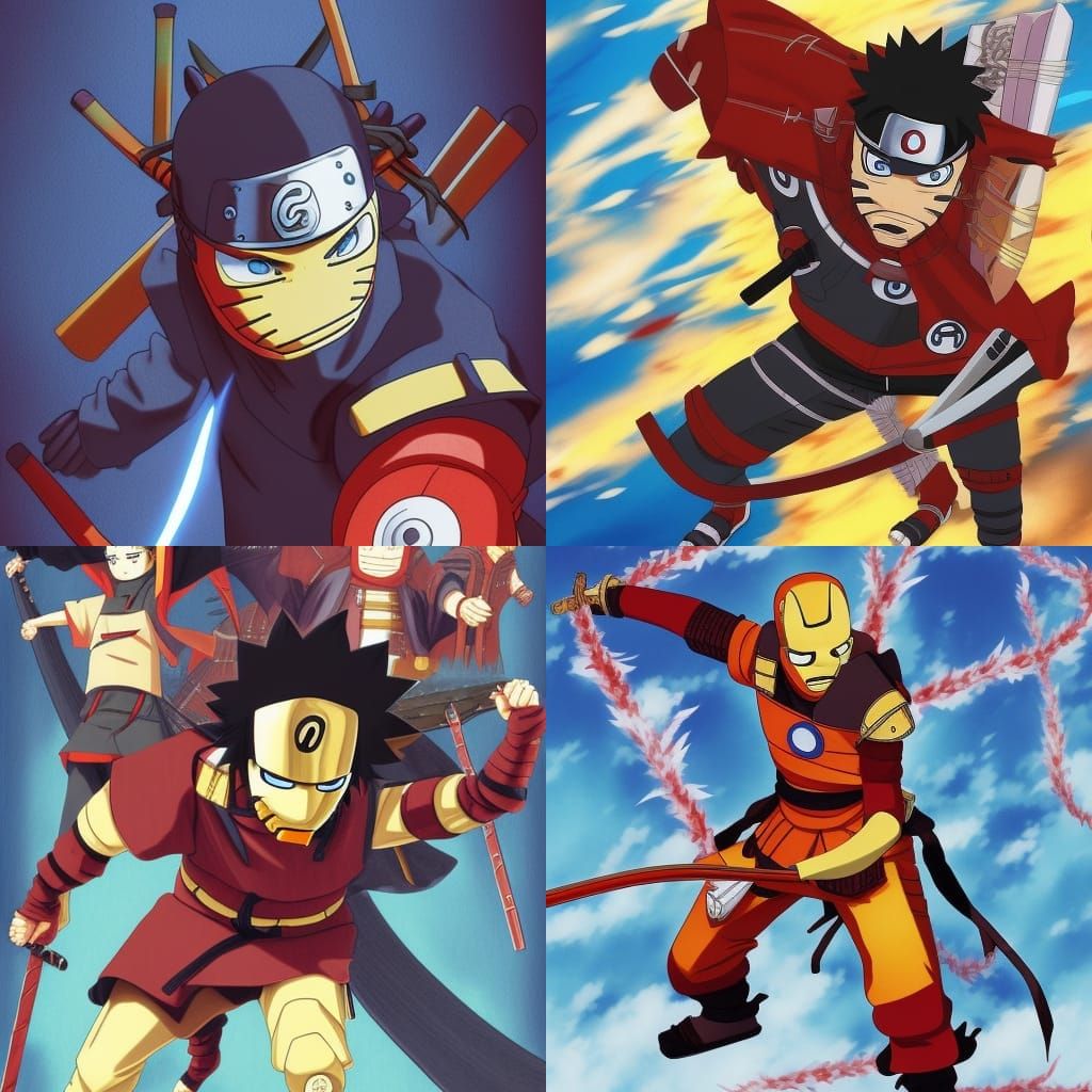 Iron Man as Naruto Ninja Samurai in Anime Style