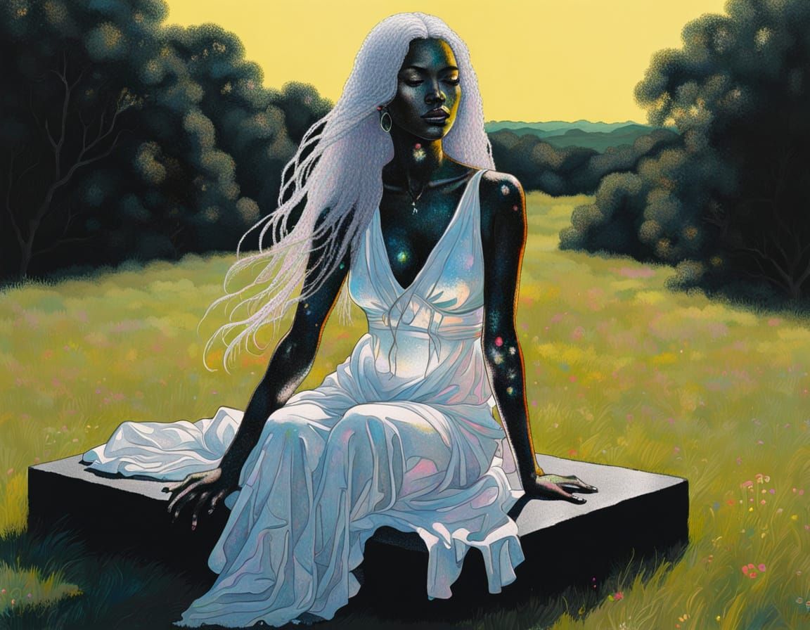 Ethereal Goddess in a Whimsical Meadow