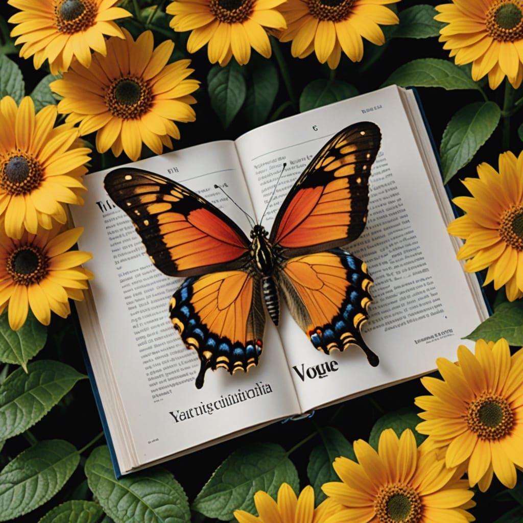 Caterpillar Reads Vogue with Butterfly Cover