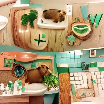Ugly Green Bathroom with Guinea Pig