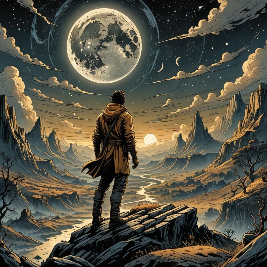 Ochre Moon Ring: Comic Book Style Illustration