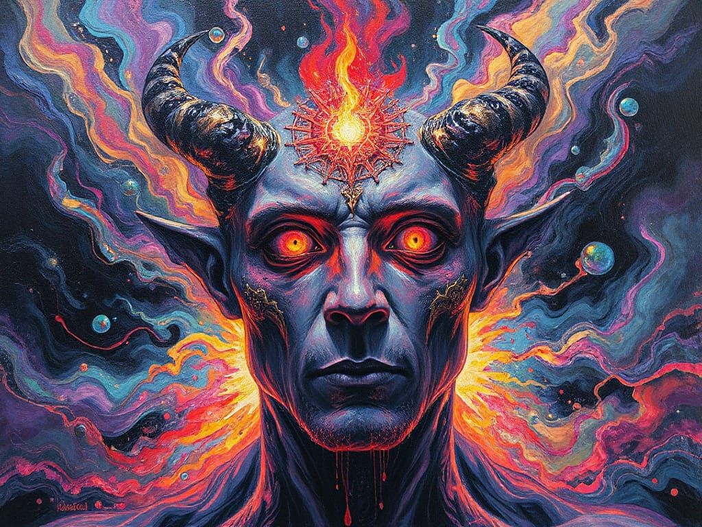 Cyberpunk God Emanates Liquid Rainbow Aura