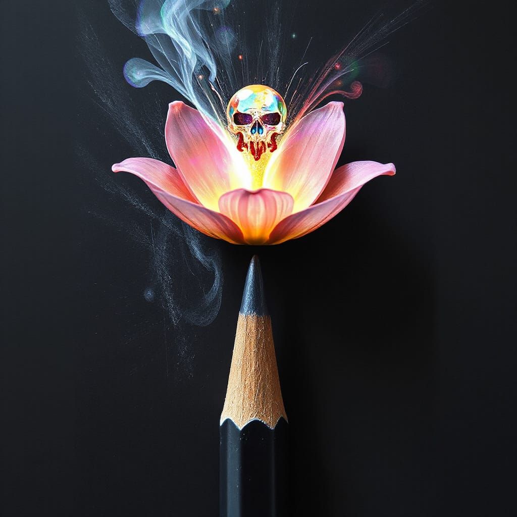 Graphite Pencil Tip Blossoms into Vibrant Flower