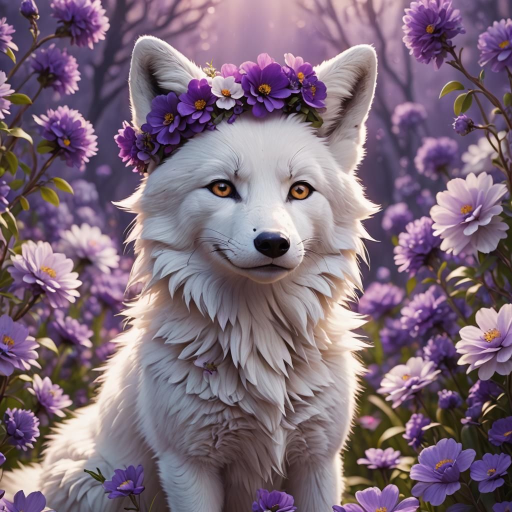 Fox with Flower Crown: 3D Digital Art