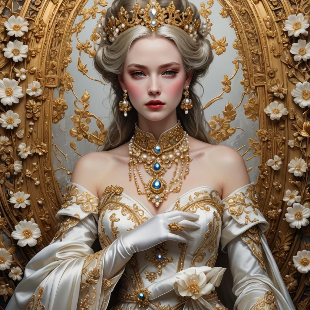 Opulent Portrait of a Young Queen in Silk Dress