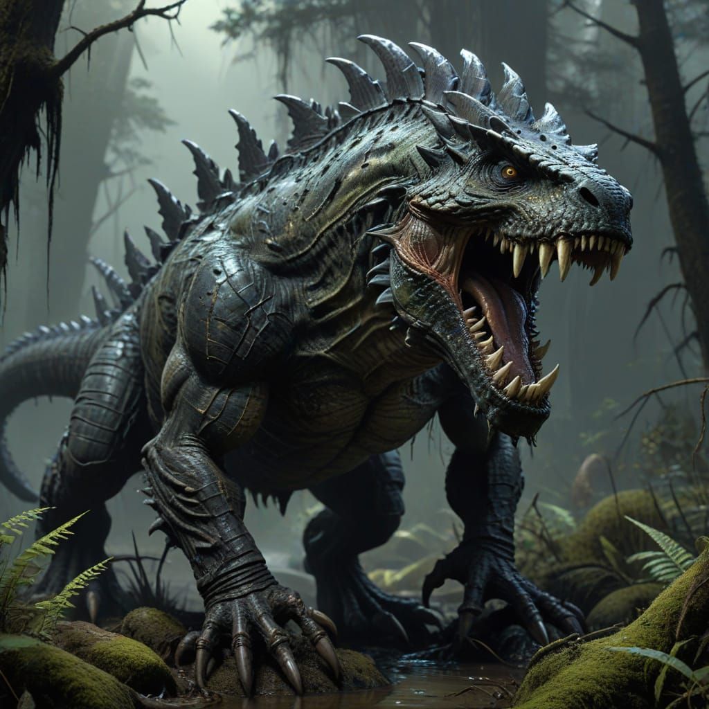 Dark Fantasy Swamp Fiend in Anime-Inspired Line Art