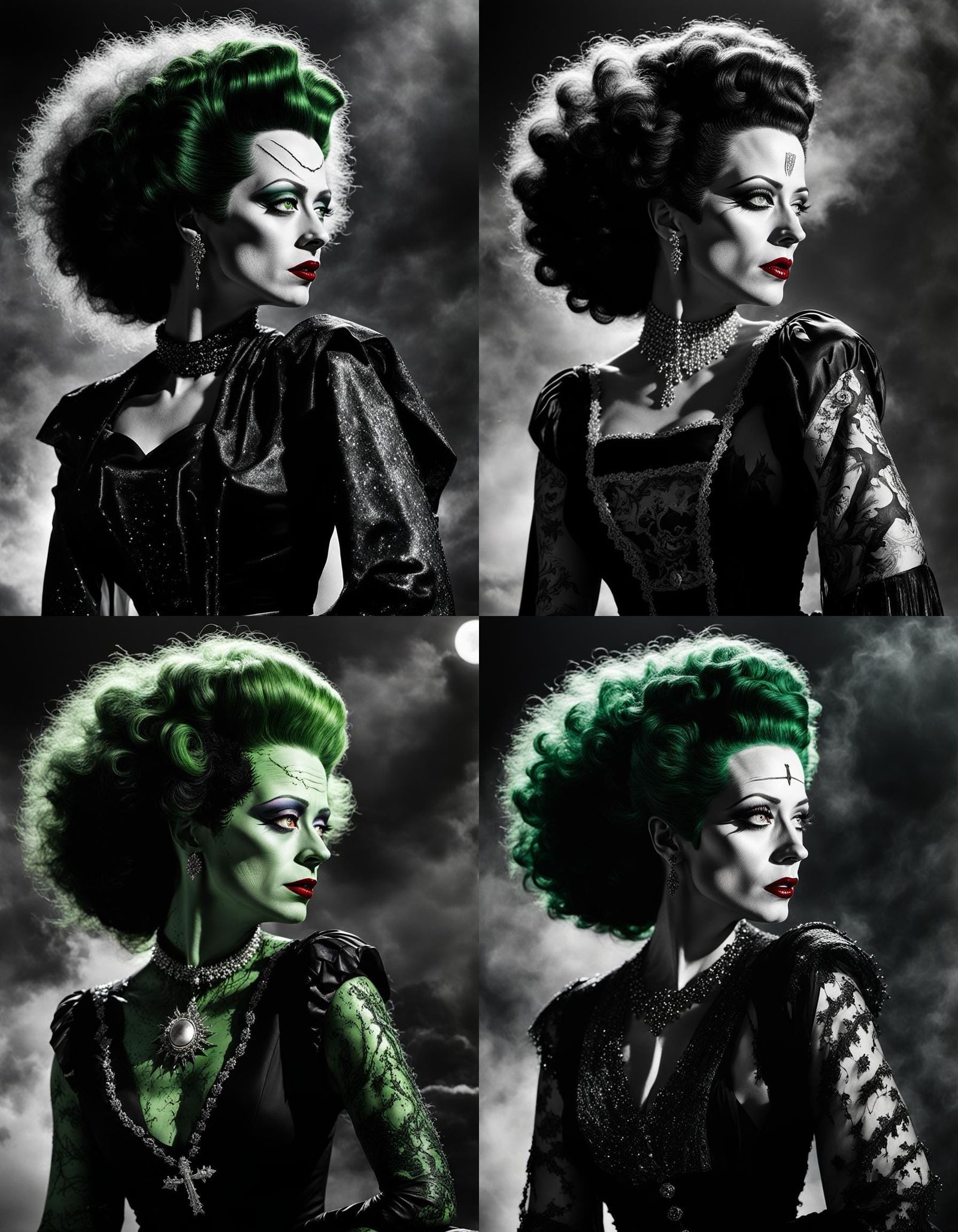 Gothic Bride of Frankenstein Portrait in Horror Style