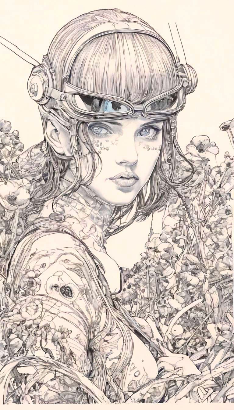 Aeon Flux Ink Drawing in Cyberpunk Style