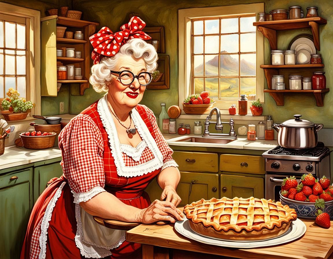 Elderly Pinup Bakes Pie: Fantasy Concept Art