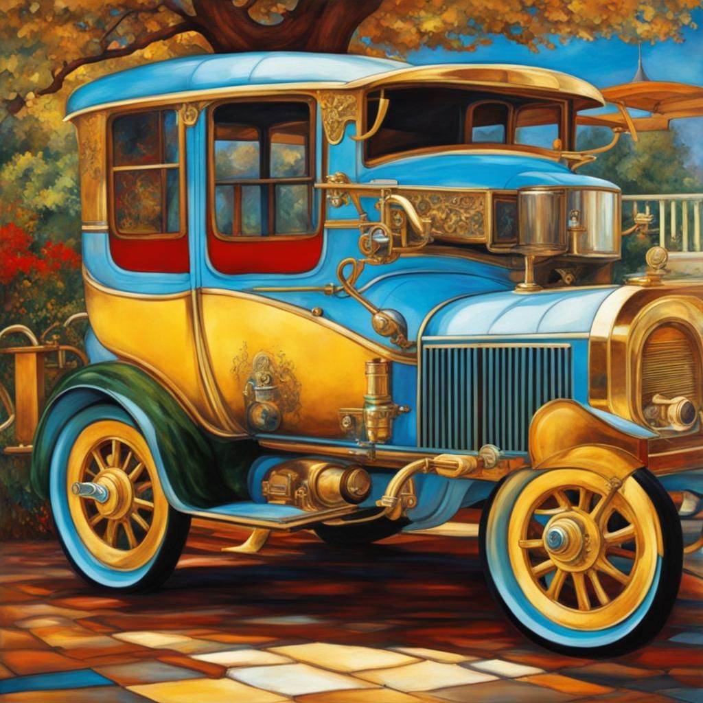 Surreal Caravan Park: Oil Painting in Art Deco Style