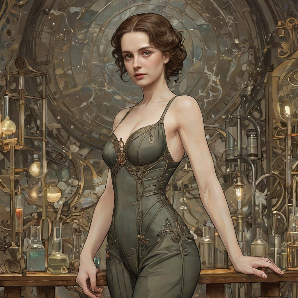 Young Marie Curie Portrait in Oil Paint