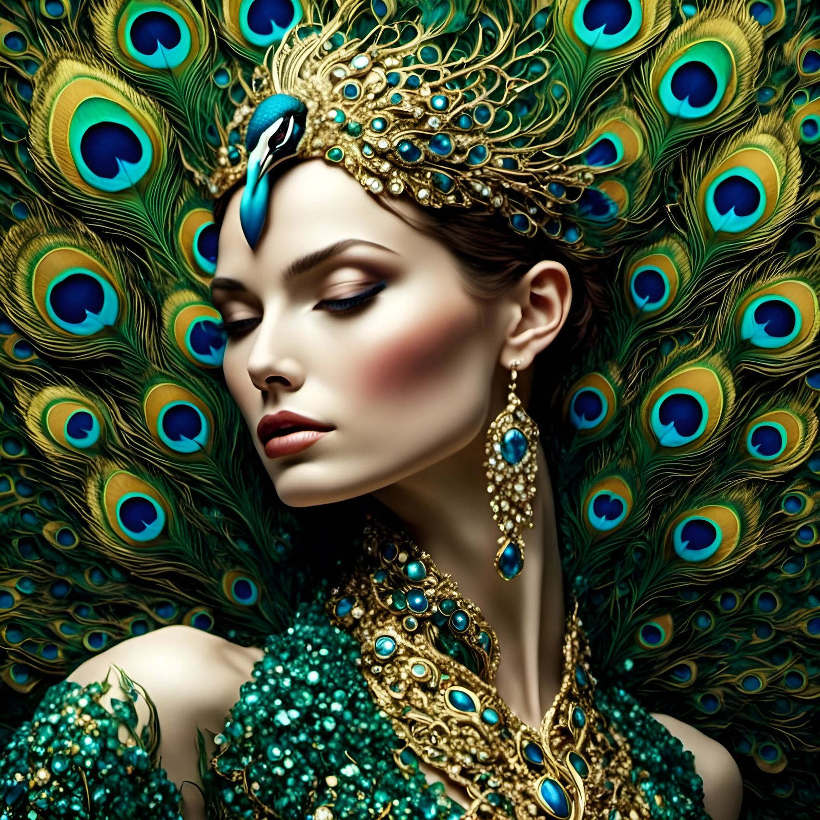 Stained Glass Jeweled Peacock in Video Game Style