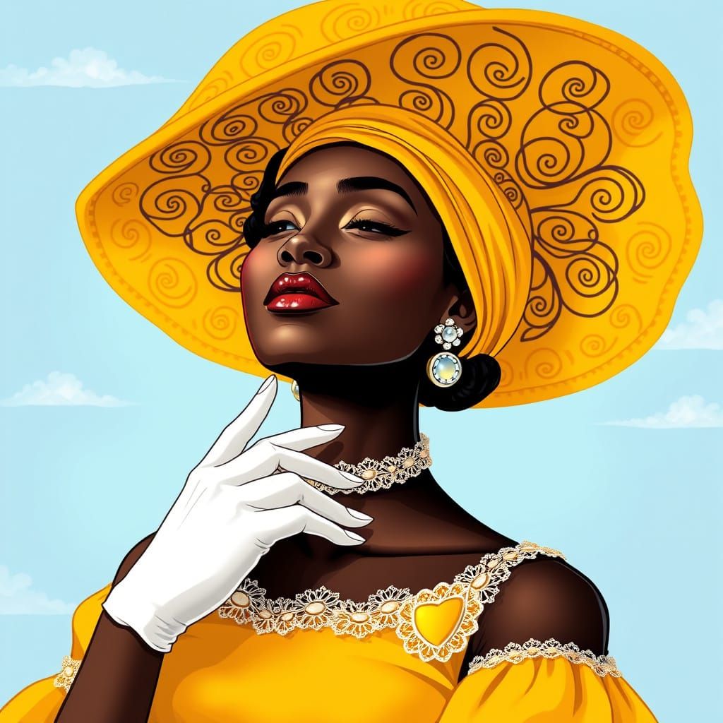 Sophisticated Black Woman in Elegant Sunday Attire Communing...