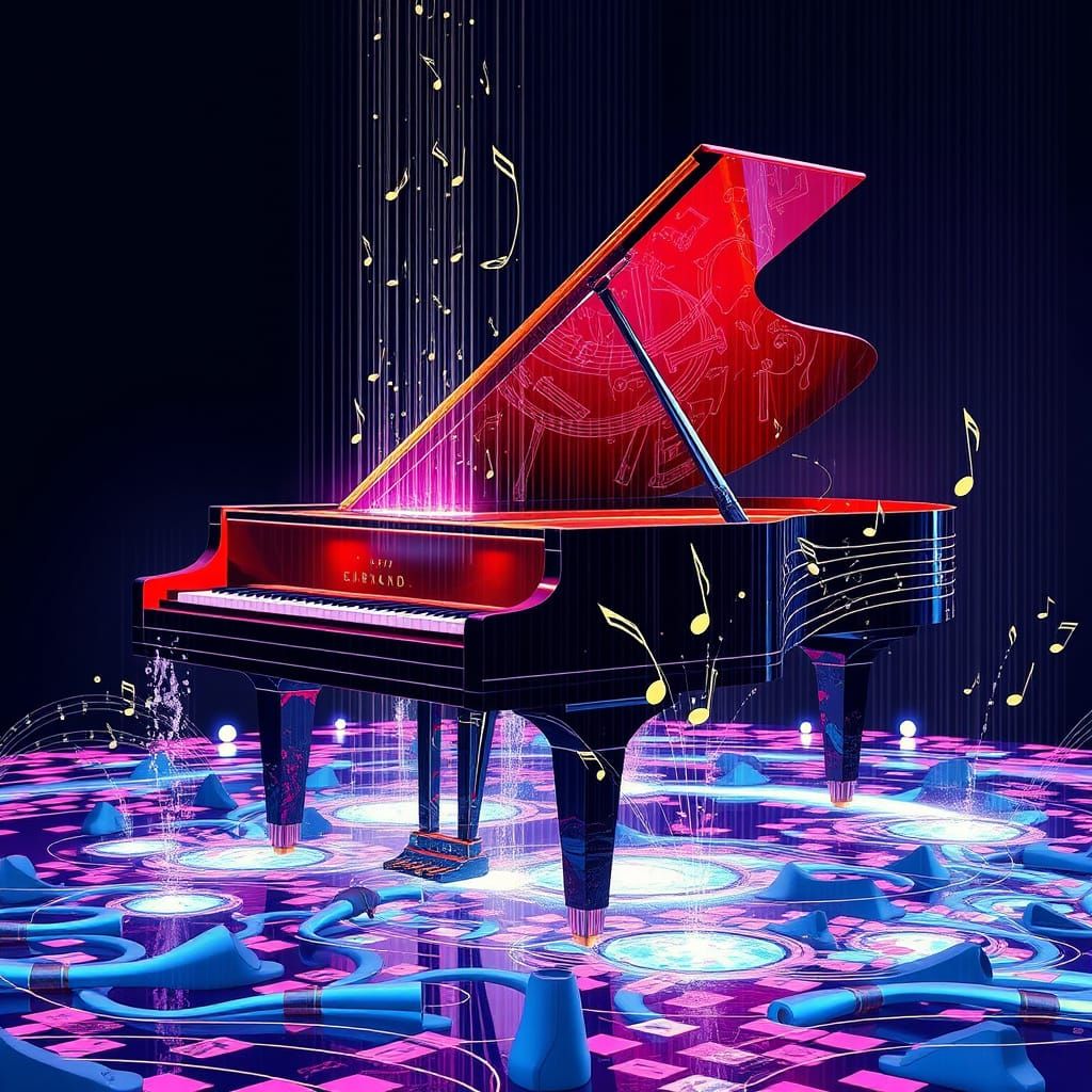 Grand Piano Fountain in Futuristic Style