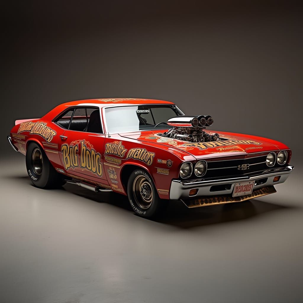 Classic Dragster Car in Cyberpunk Aesthetic