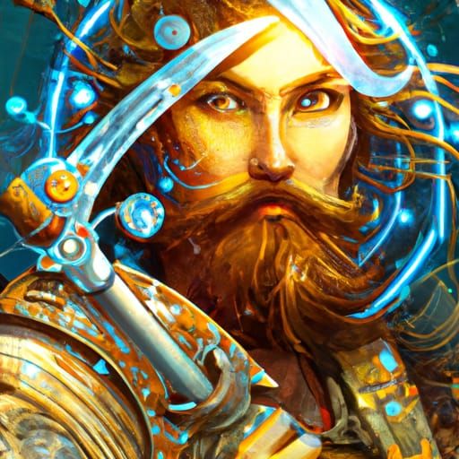 Fantasy Automaton with Khopesh Sword, Detailed Portrait