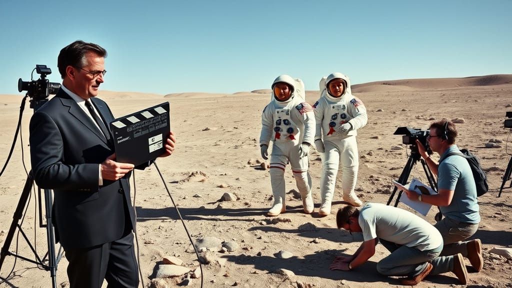 Stanley Kubrick Directs Epic Moon Landing Scene on Film Set