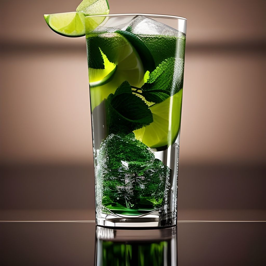 Hyperrealistic Mojito Glass with Ice Cubes