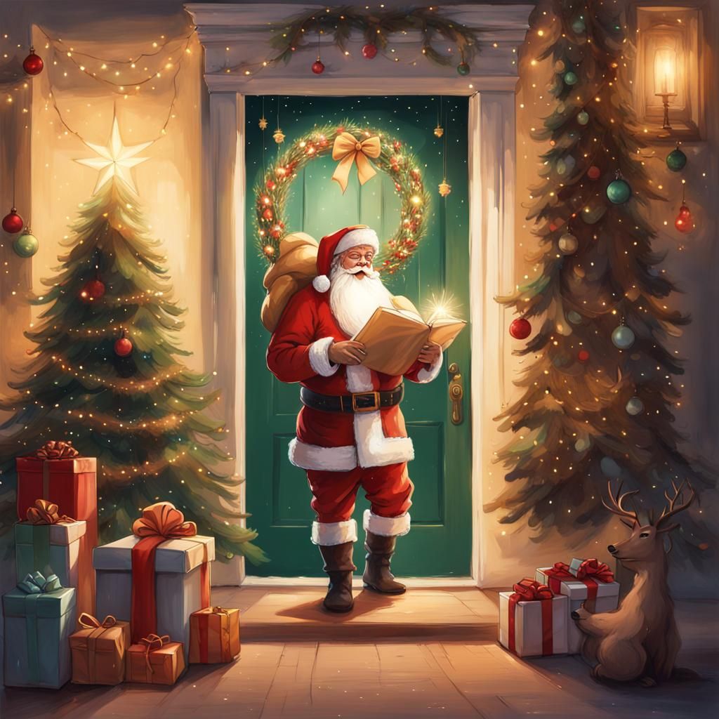 Festive Christmas Tree with Angel in Splash Art Style