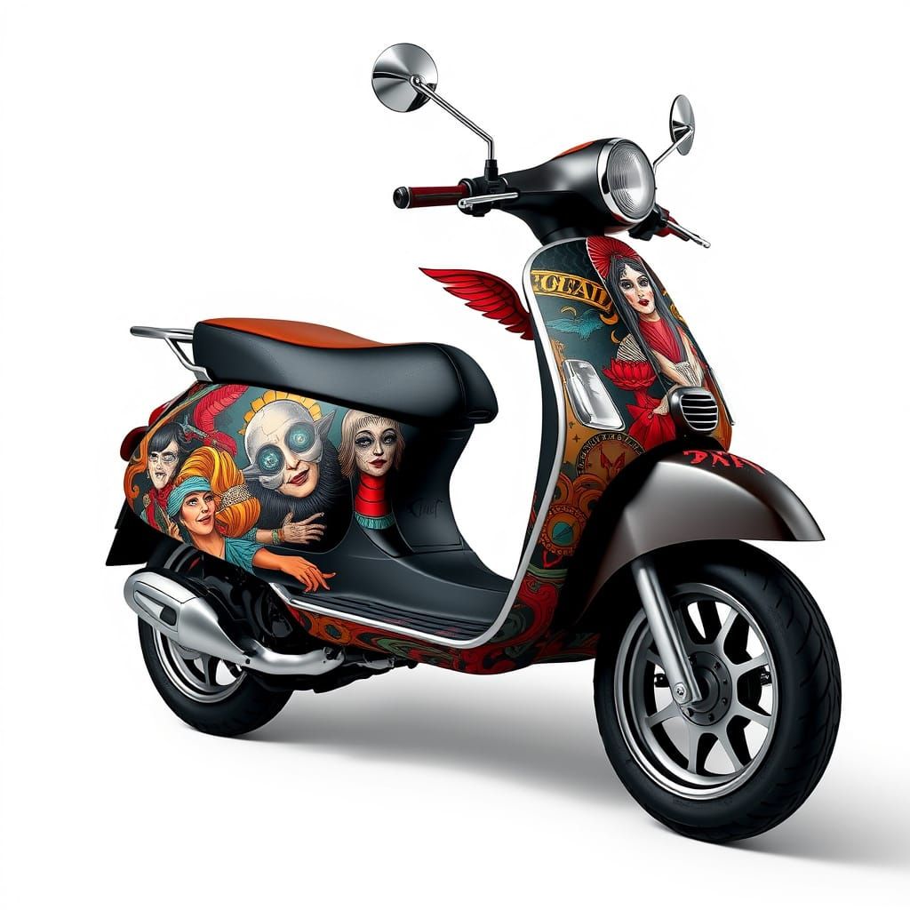 Mod scooter wrapped in "7 deadly sins" artwork 