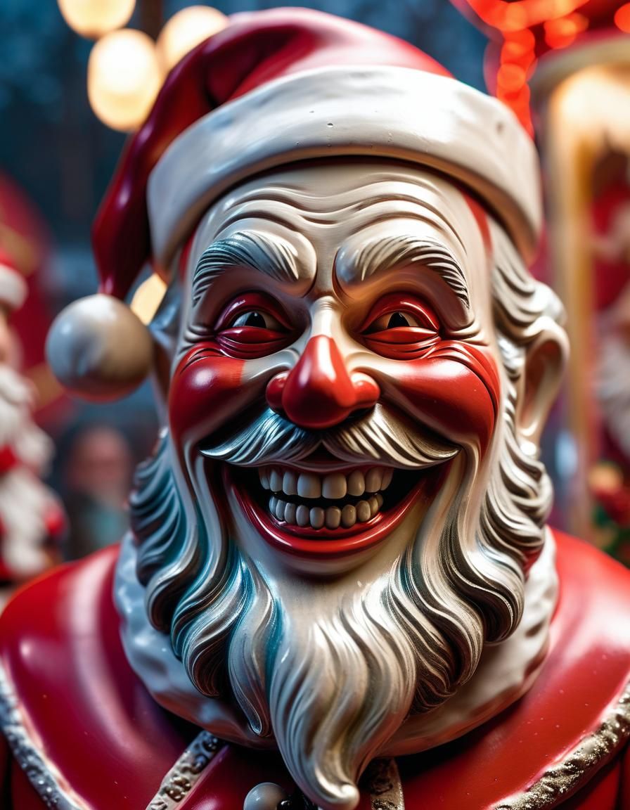 Horrific Santa Claus Statuette in Fairground: Digital Art