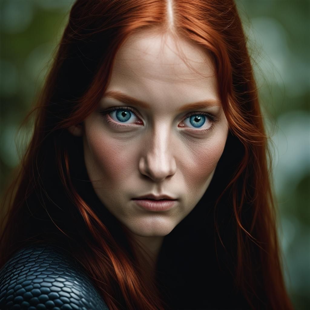 Red-Haired Beauty with Snake, Professional Portrait