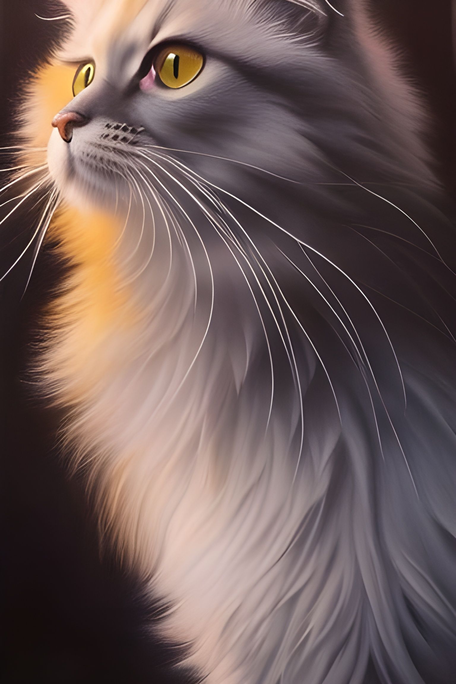 Detailed Pencil Sketch of a Fluffy Cat