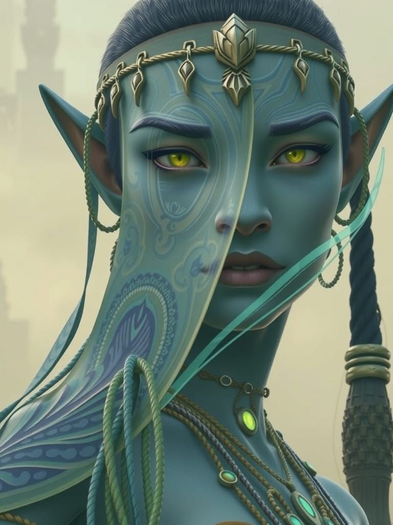 Ethereal Na'vi Warrior in Defensive Pose