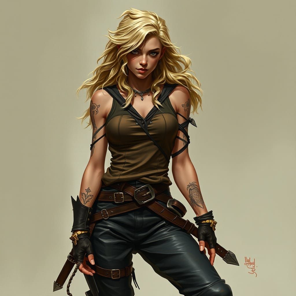 Fae Warrior with Illusion Tattoos in Mystical Style