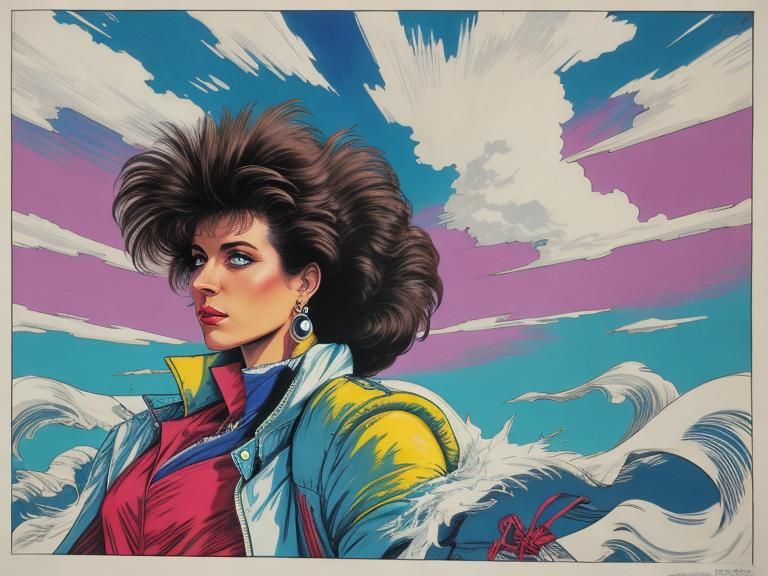 Vibrant 80s Artwork Embodying the Wind