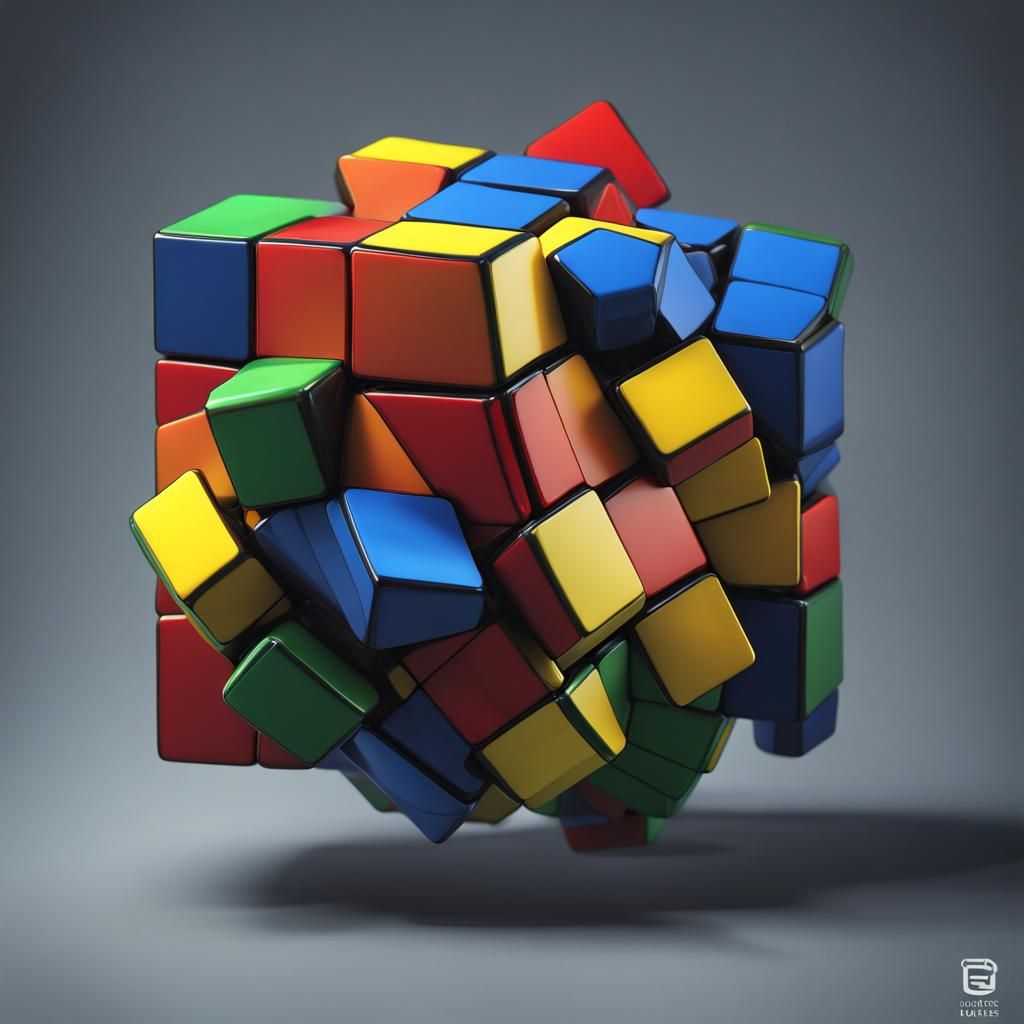 Brain-Shaped Rubik's Cube in Detailed Matte Painting