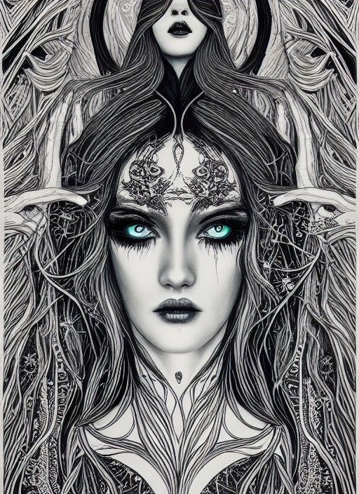 Sinister Goddess Portrait as Linocut Screen Print