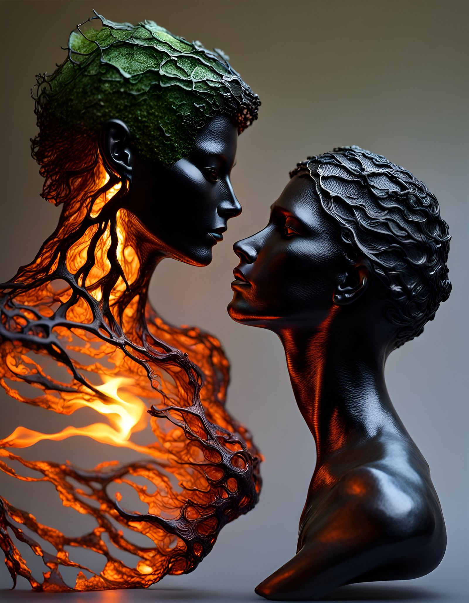 Moldavite Silhouettes in Tenebrism Style