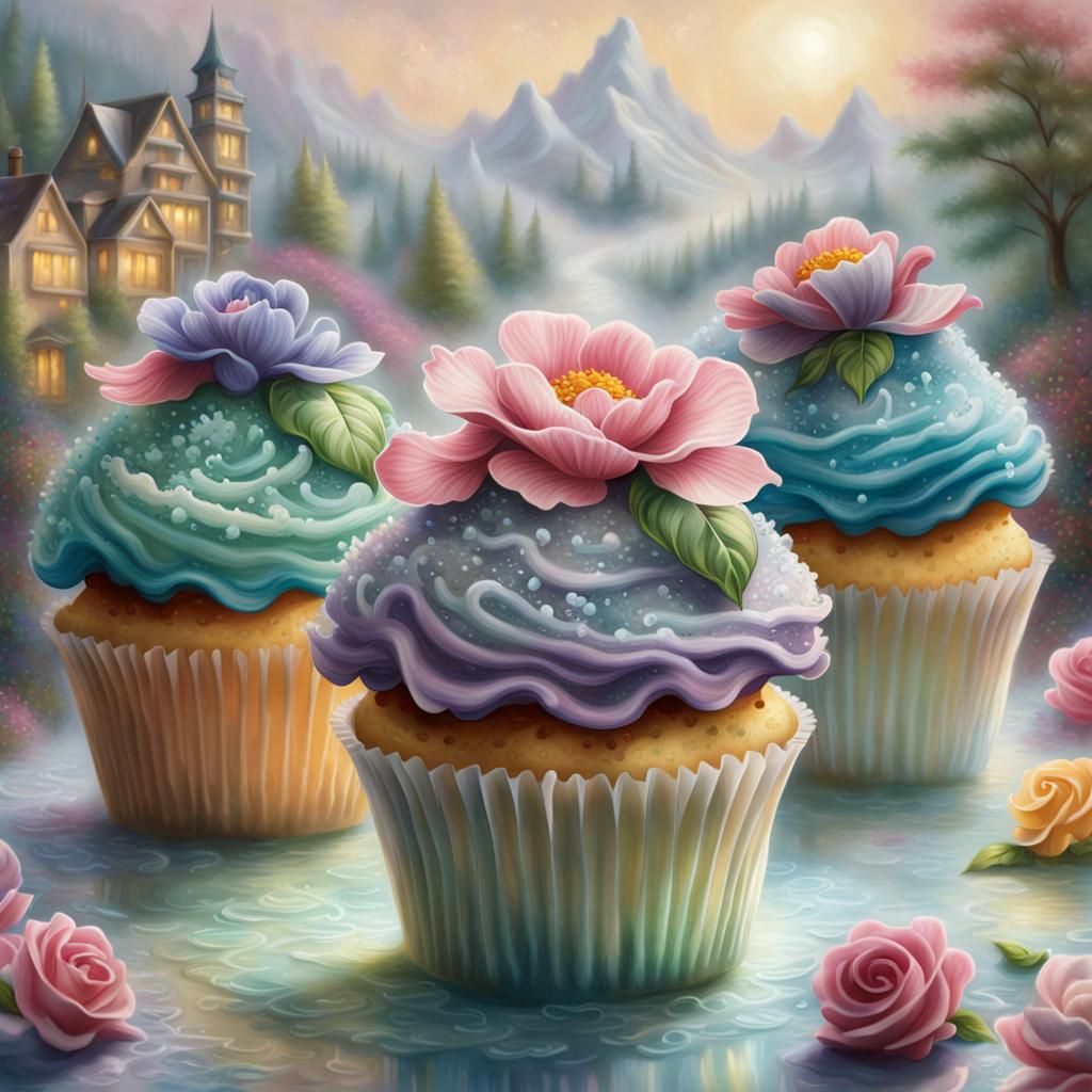 Floral Cupcakes in Ethereal Fantasy Style