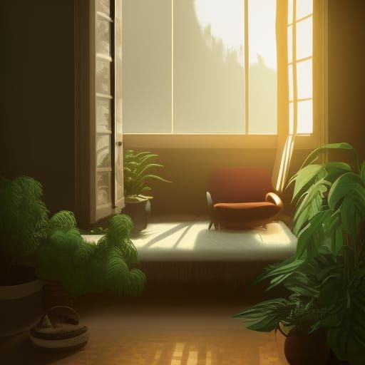 Cozy Living Room with Sunshine, Concept Art