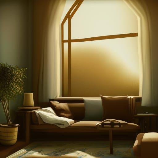 Bright and Cozy Living Room with Plants and Sunshine