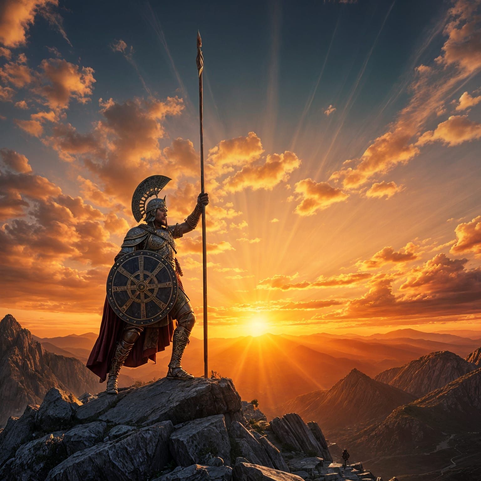 Ancient Greek Warrior on Majestic Mountain Peak